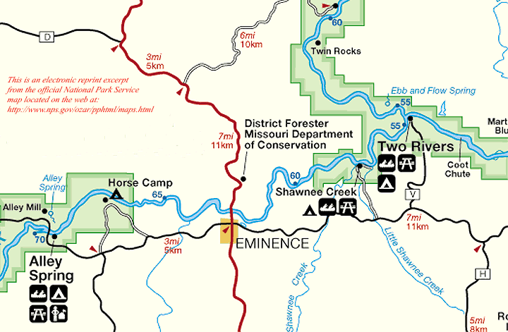 Jacks Fork Map 2: Alley Spring to Two Rivers
