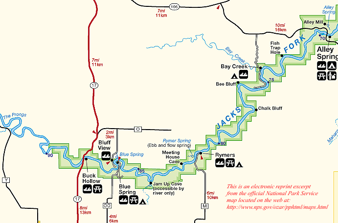 Jacks Fork Map 1: Prongs to Alley Spring