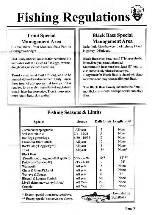 ONSR Fishing regulations, official Rootwad guide page 5